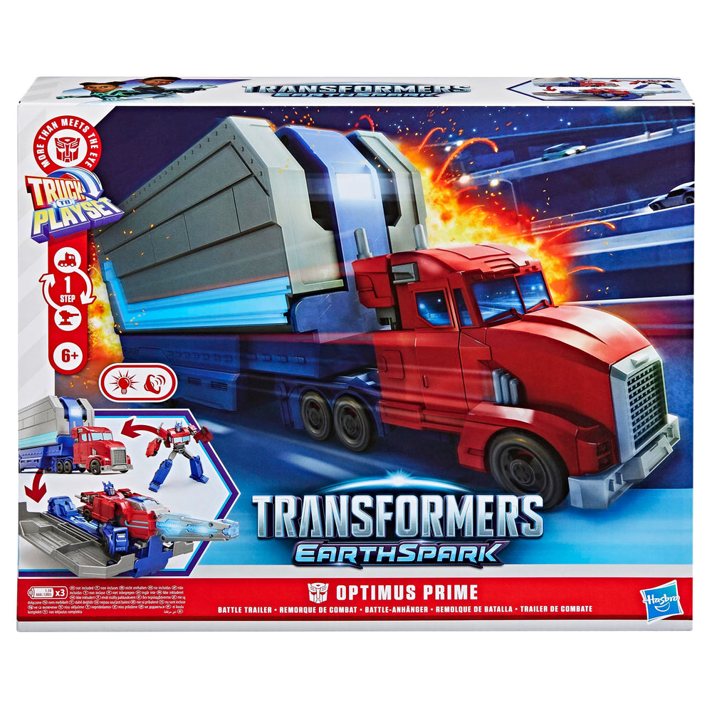 Transformers EarthSpark Optimus Prime trailer attachment angle for play