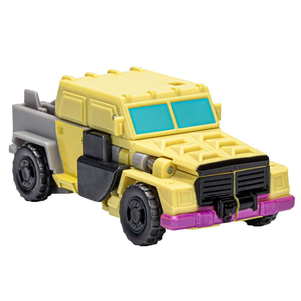 Transformers EarthSpark Swindle landing in truck mode with satisfying snap.