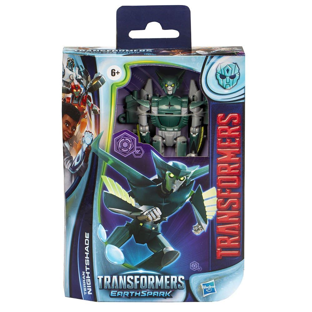 Transformers EarthSpark Terran Nightshade deluxe packaging showing Build-A-Figure piece