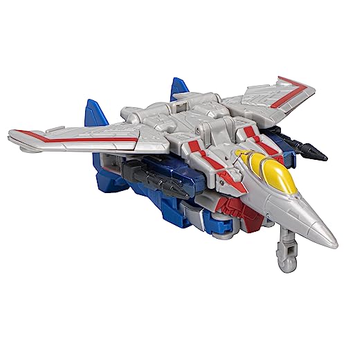 Transformers EarthSpark Starscream with signature blaster for dynamic duels.