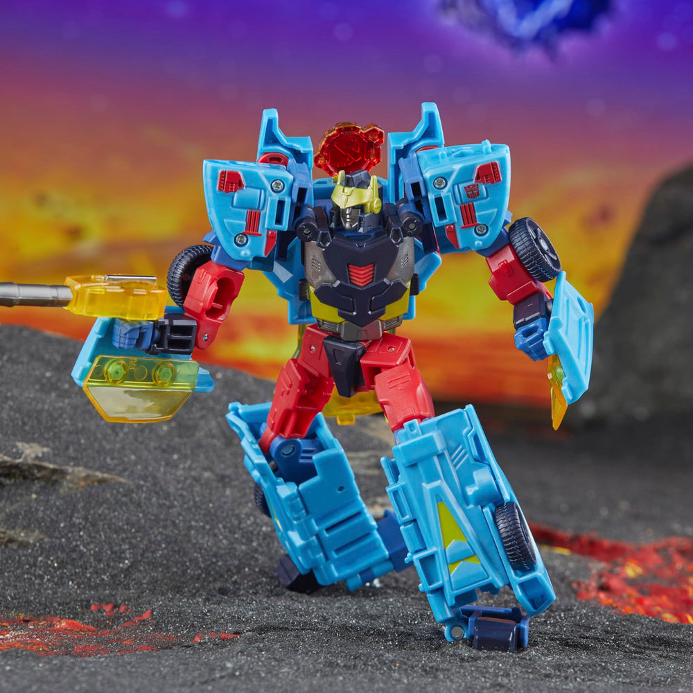 Articulated legs on Transformers Hot Shot provide balanced posing stability.