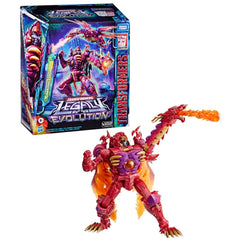 Transformers Legacy Evolution Transmetal II Megatron blast effect adds dragon-fire action.