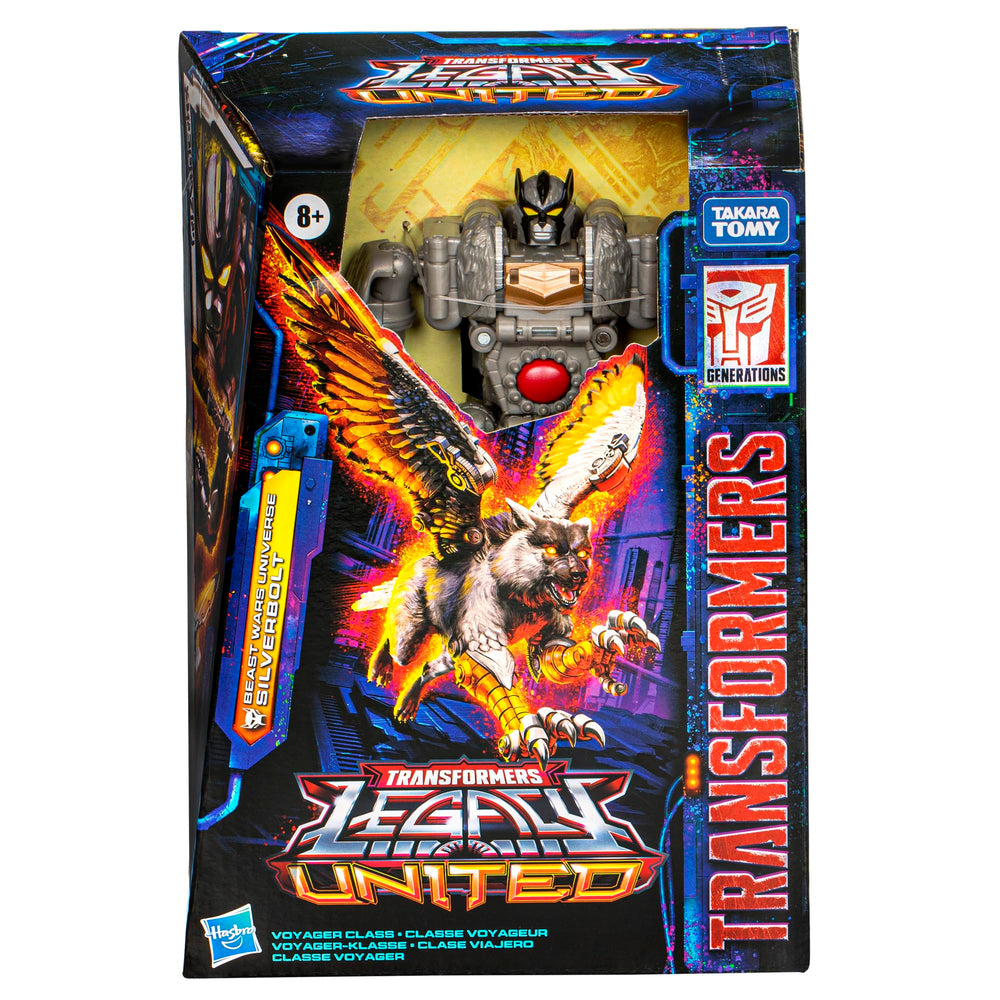 Silverbolt in wolf-eagle mode with wing blades attached for action-ready display.