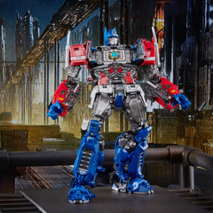 Transformers MPM12 Optimus Prime Ion Blaster included for display versatility.