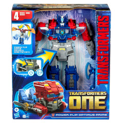 Transformers One Power Flip Optimus Prime in Cybertronian Truck mode for adventure scenes.