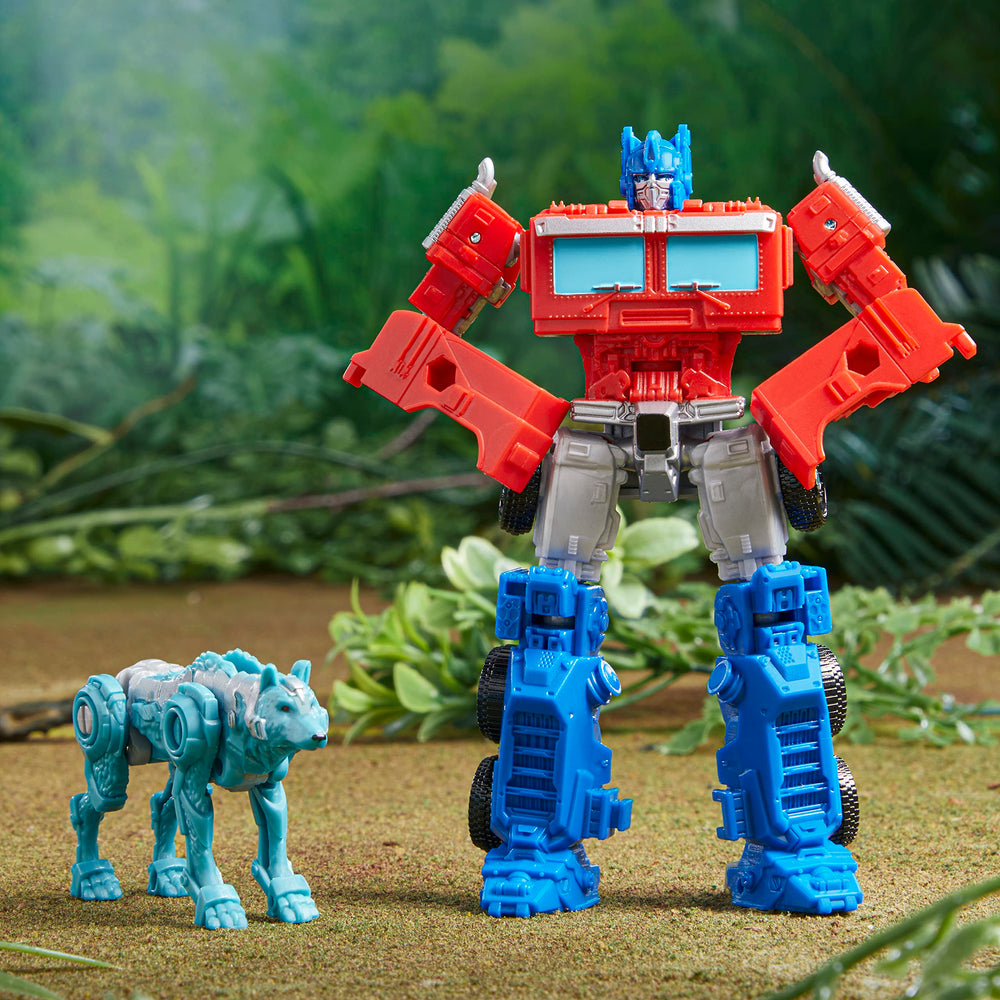 Transformers Rise of the Beasts Optimus Prime in dynamic pose for epic battles
