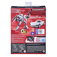 Transformers Studio Series 78 Deluxe Sideswipe in the Shanghai Pursuit scene backdrop display.