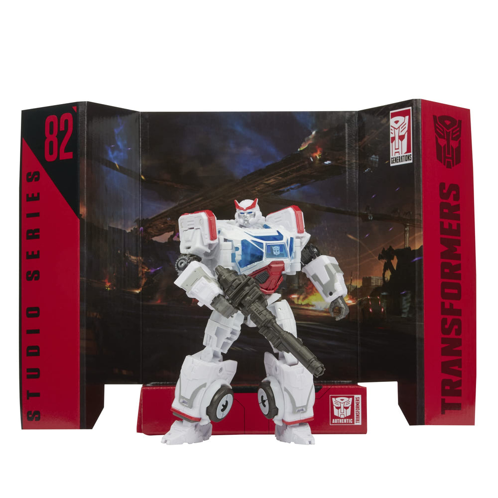 Transformers Studio Series 82 Autobot Ratchet with heavy blaster for action poses.