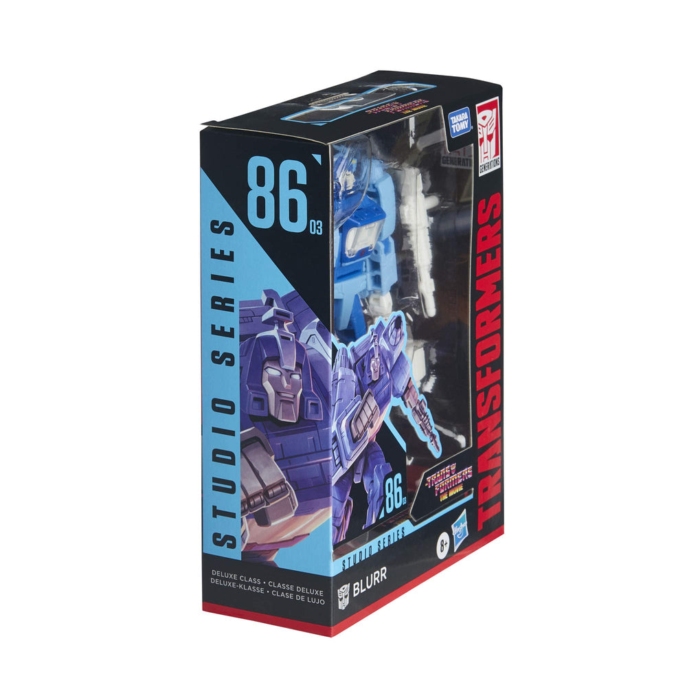 Transformers Blurr in hovercar mode with sleek vehicle form for display.