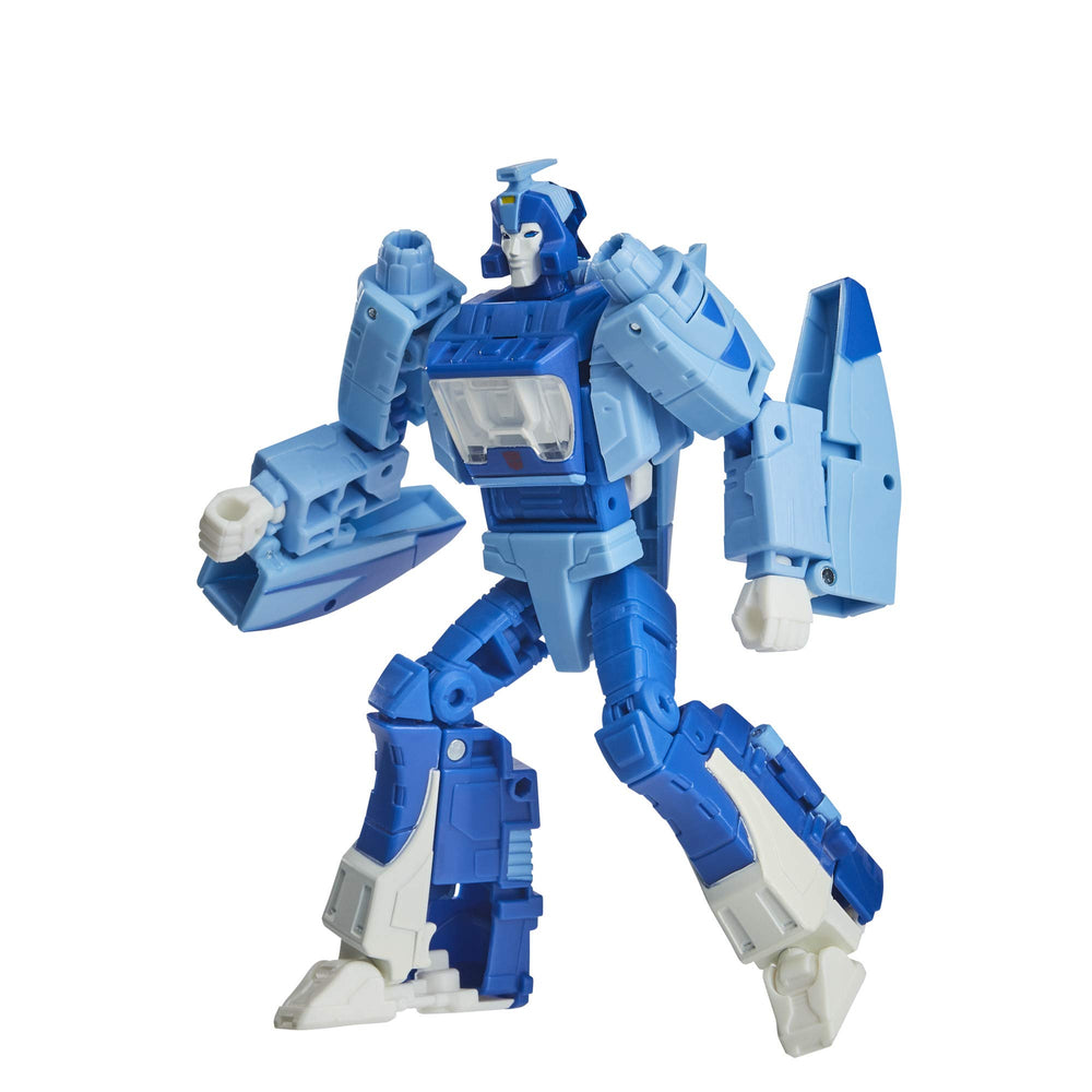 Transformers Blurr removable backdrop recreates Autobot City moment.