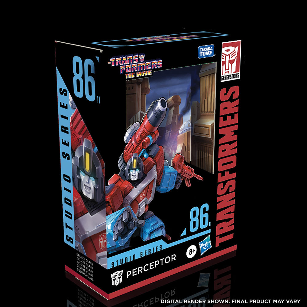 Backdrop of Autobot City featuring Perceptor ready for display