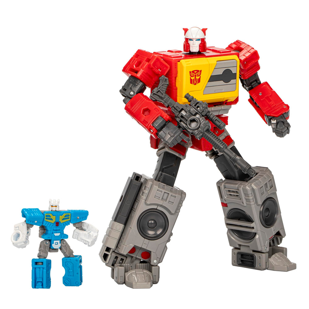 Transformers Studio Series Autobot Blaster boombox mode showcases movie-inspired deco for display.