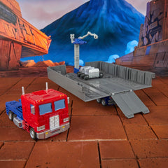 Optimus Prime in semi-trailer mode for movie-inspired play scenes.