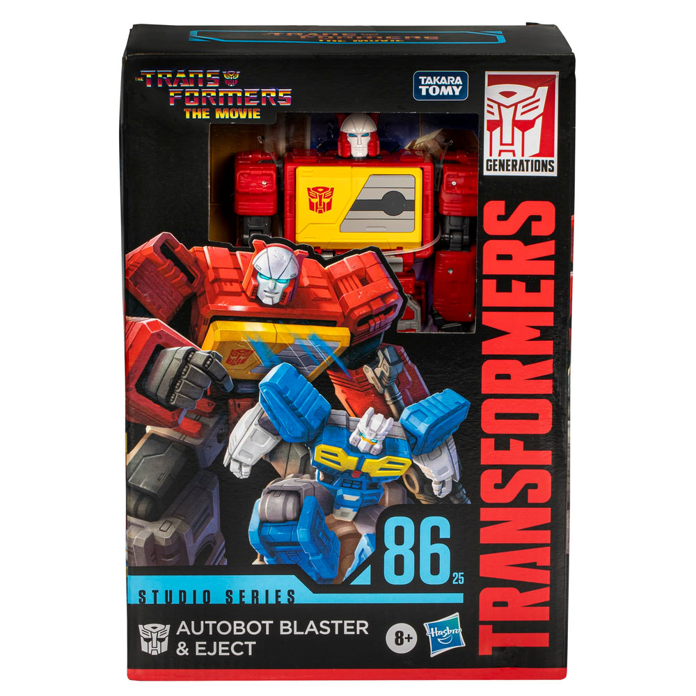 Transformers Studio Series Voyager-class Eject figure complements Blaster with compact cassette option.