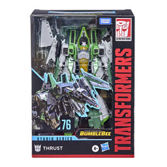 Transformers Thrust robot mode pose-ready for display with Blaster.