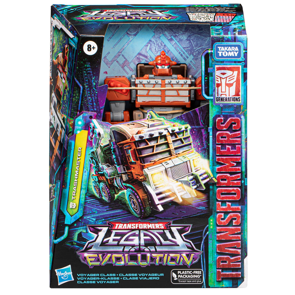 Transformers Trashmaster in waste-disposal truck mode highlighting 15-step transformation.