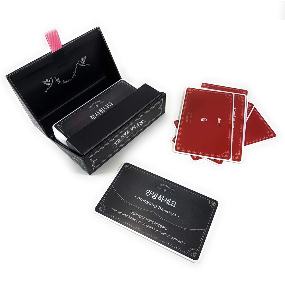 Travelflips Korean flash cards portable study design fits in bags and pockets.