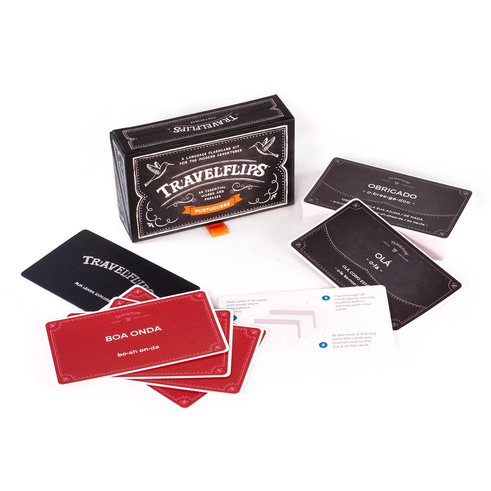 Travelflips Portuguese flash cards durable gift box suitable for all ages.