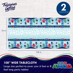 Treasures Gifted PJ Masks tablecloth with durable plastic for quick cleanup.