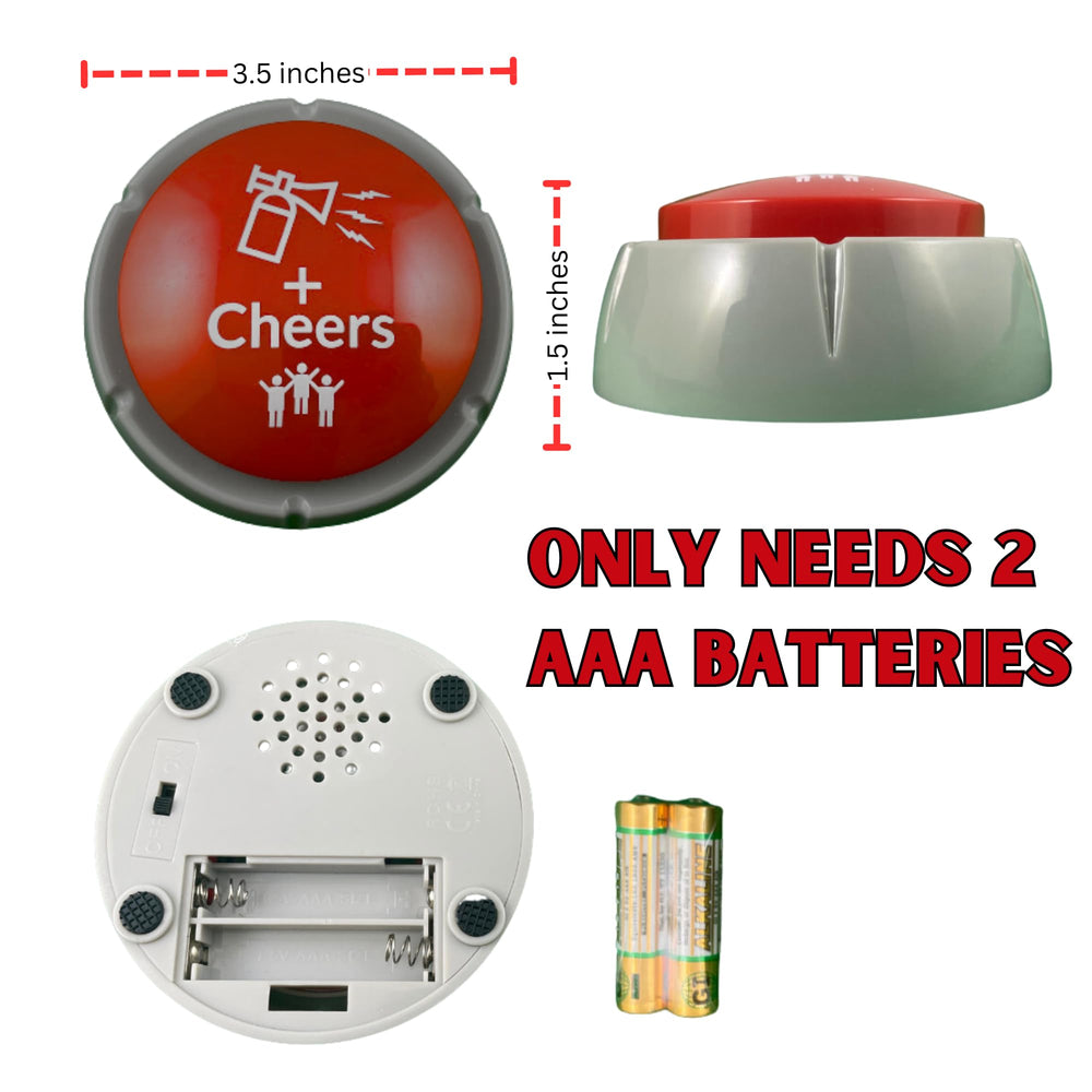 Trebisky airhorn button with cheers enhances office desk celebrations.