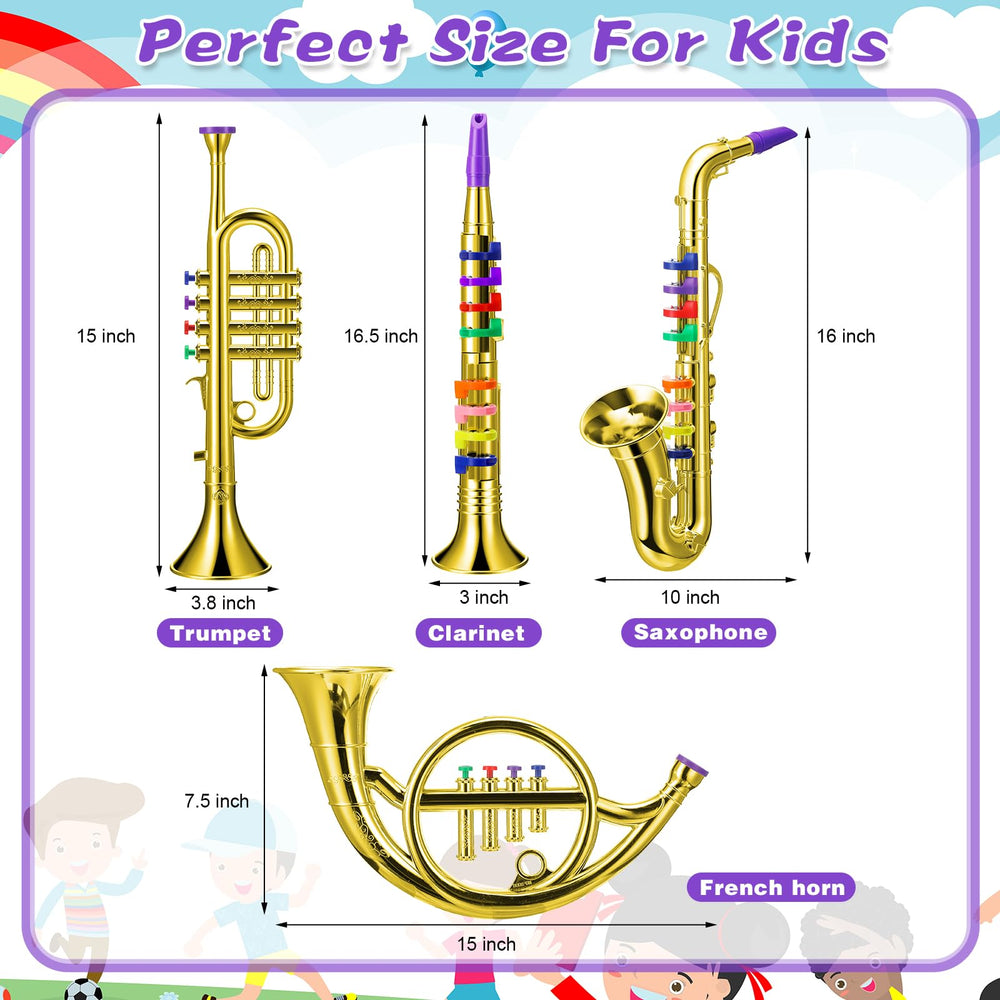 Treela toy saxophone showcases color keys for beginner-friendly play.