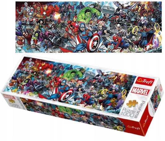 Trefl Marvel Avengers panorama assembly shows vibrant colors for engaging family time.