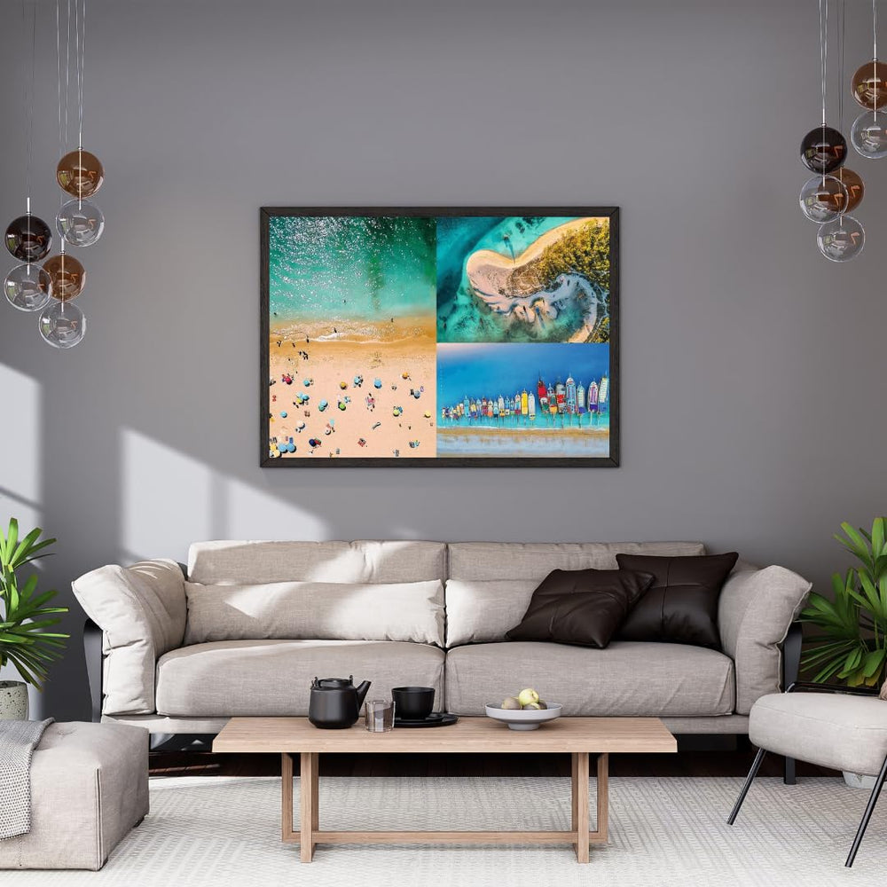 Trefl Premium UFT aerial views collage: beach scenery, mindful play.
