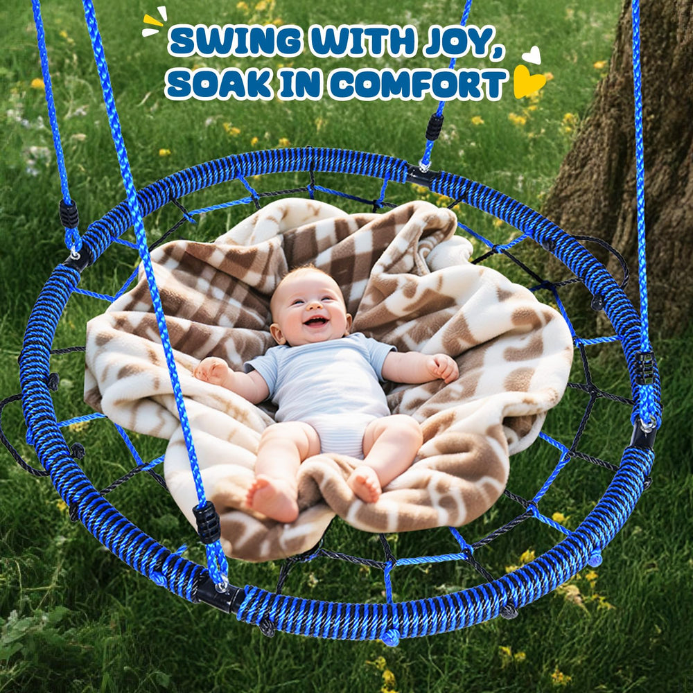 Trekassy blue-black backyard swing blends with most spaces.