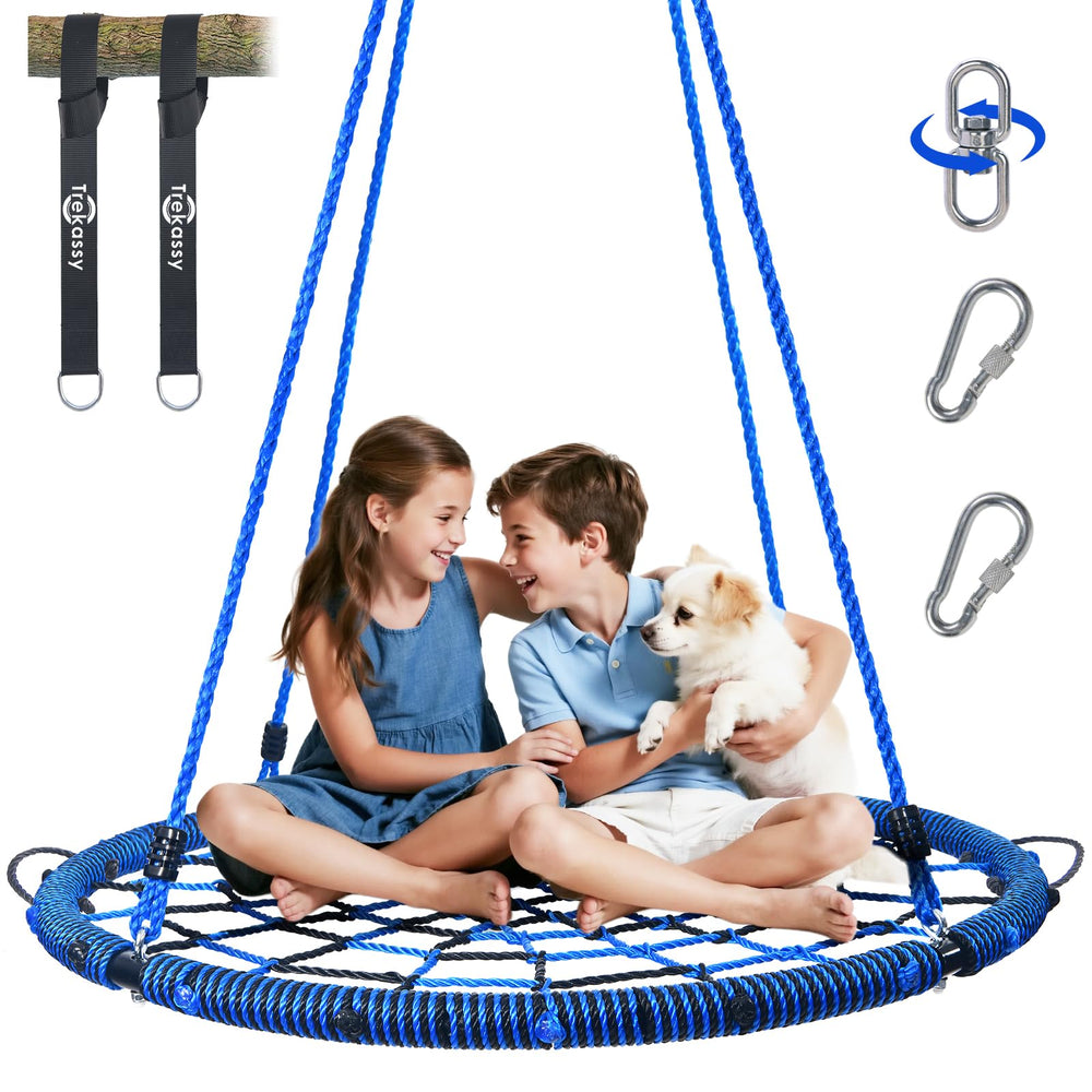Trekassy 40-inch saucer swing with blue-black frame for backyard fun.