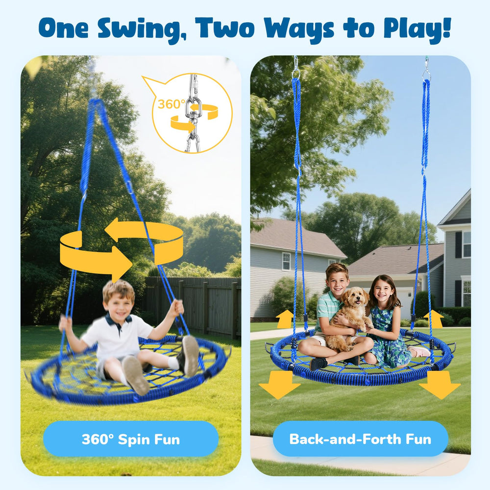 Trekassy spider-web swing outdoor net design provides comfortable seating.