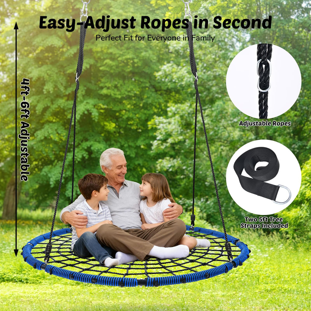 Trekassy tree hanging straps securing the saucer swing to a branch.