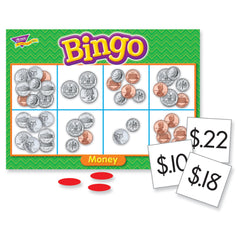 Trend Enterprises Money Bingo cards showcase colorful money cards for quick amount practice.