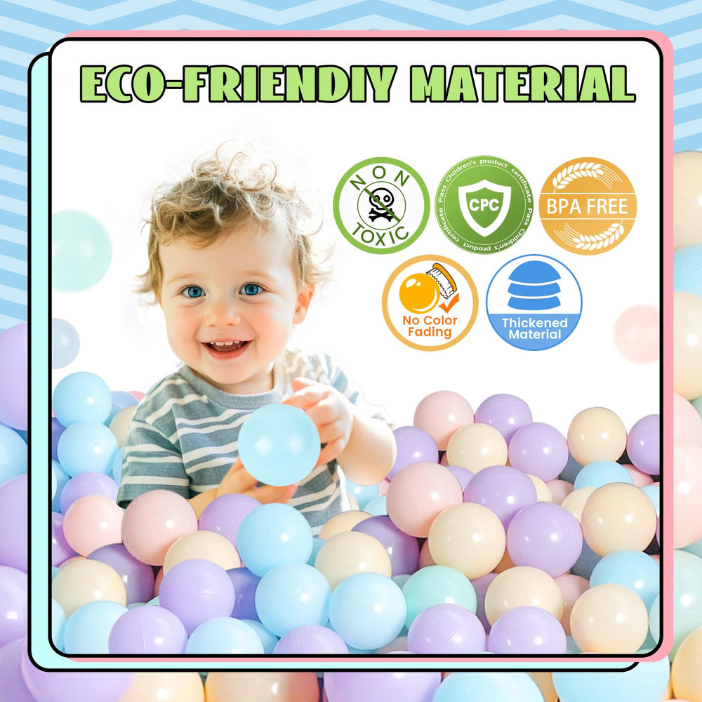 TrendBox macaron color palette balls add visual appeal for toddlers.
