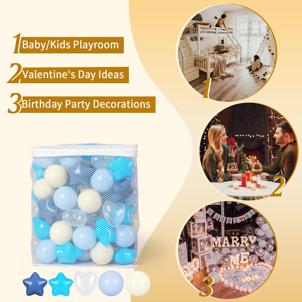 TRENDPLAY color palette of cream, blue, and white for festive ball pits.