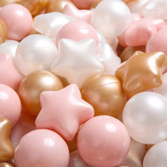 TRENDPLAY Star Ball Pit Balls 200-count in pink, brown, and white for safe play.