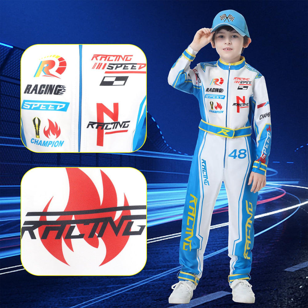 Treyrea blue and black racing suit, great for Halloween.