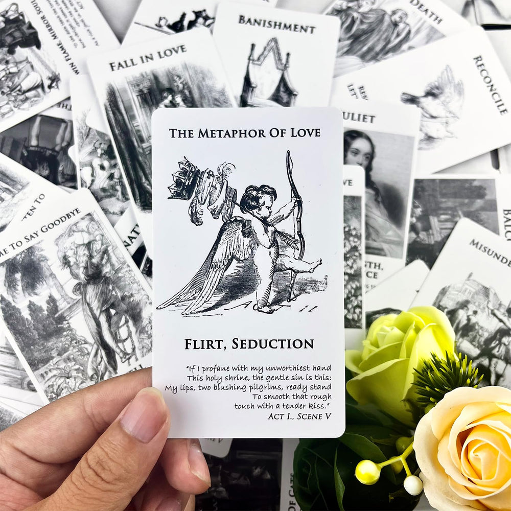 Trikendou Romeo & Juliet love oracle cards spread showcasing 50-card collection for guidance