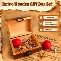 Gold and silver jacks with a red ball ready for quick family play