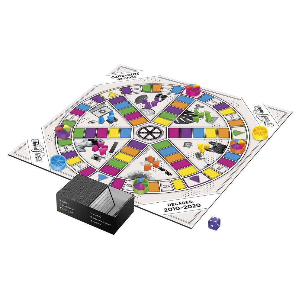 Trivial Pursuit Decades six-category cards highlighting Playlist and more