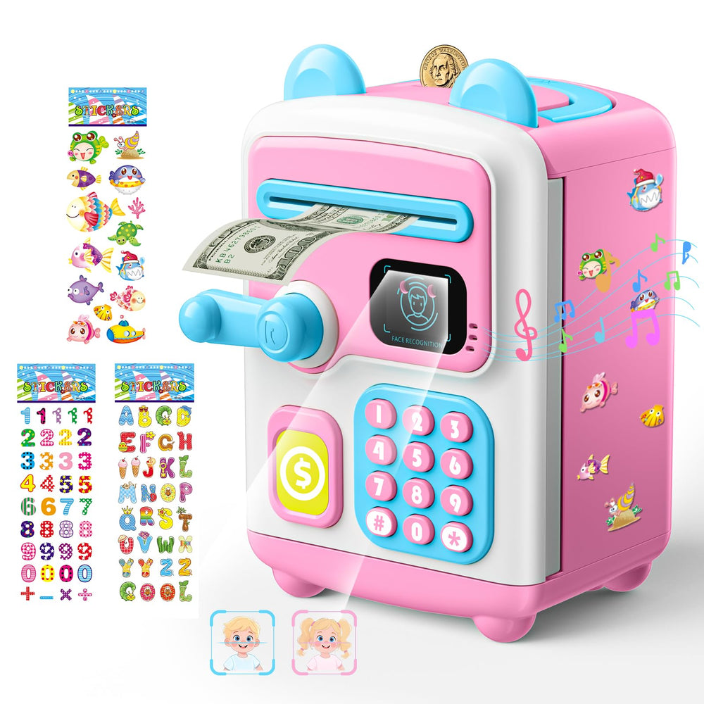 TROTK upgraded piggy bank with face-id-unlock lets kids access savings securely.