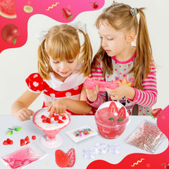 Trubic strawberry pink slime setup at a party table for colorful decor and play.