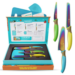TruChef Kids Knife Set with rainbow blades for safe, real cooking practice.