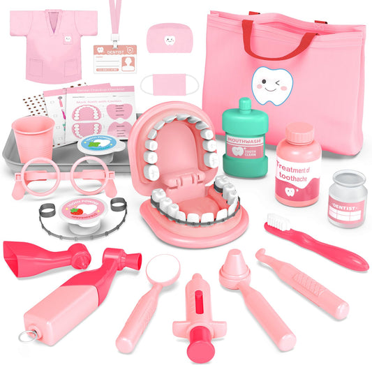 Trulloyoo Dentist Play Set pink drill promotes imaginative play and fine motor skills.