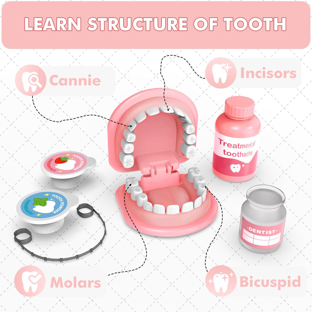 Trulloyoo Dentist Play Set pink mirror supports role-play and social interaction.
