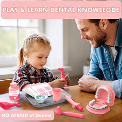 Trulloyoo Dentist Play Set pink storage bag keeps toys organized after playtime.