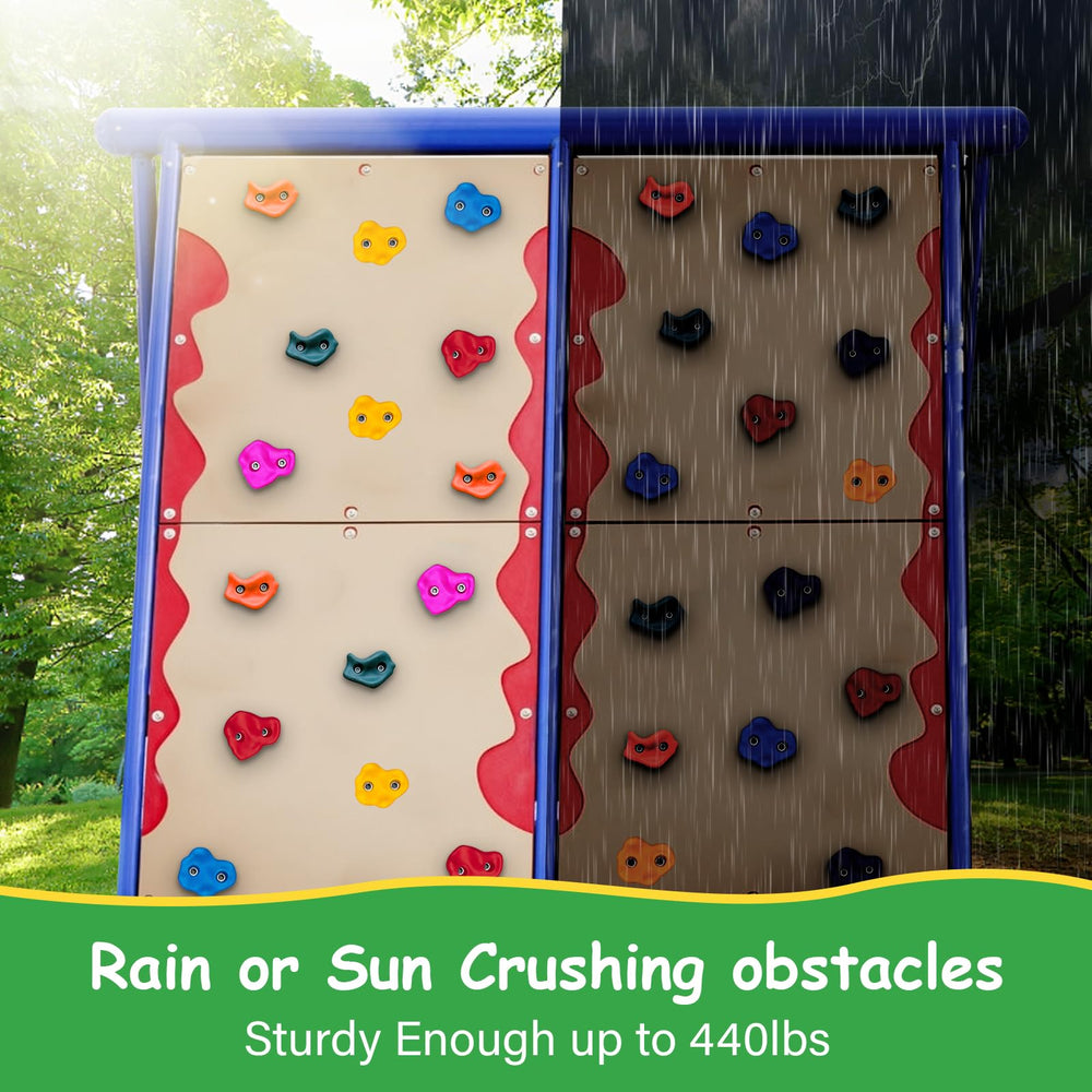 Trymaker non-slip textured grips enhance security during climbs.