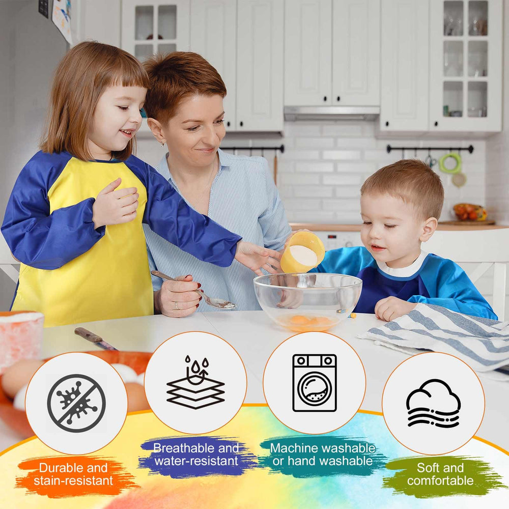 One-size-fits-kids 2-8 with elastic cuffs for secure wear.