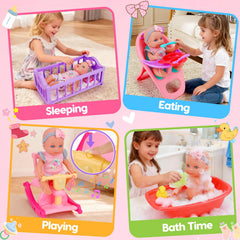 Tsomtto baby doll high chair supports feeding play sessions.