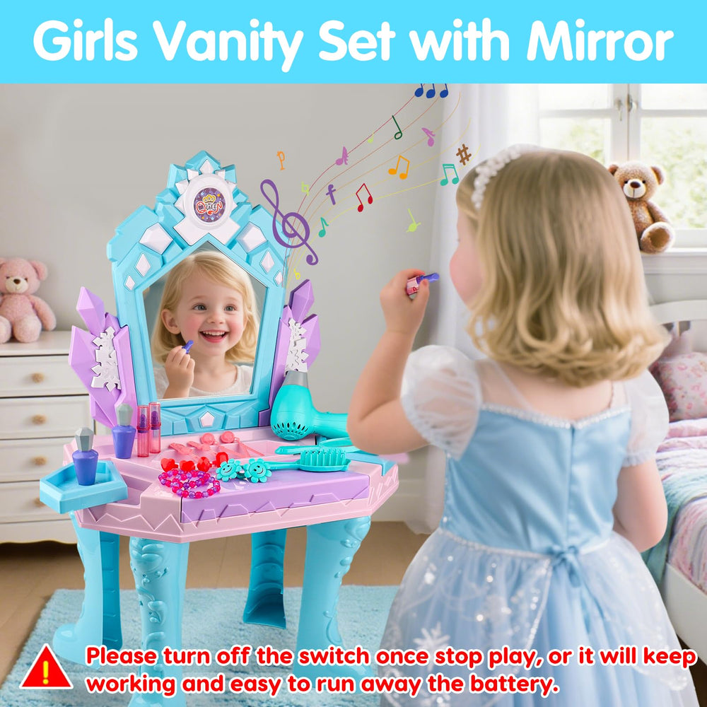 Tsomtto Frozen mirror with lights enhances tiny princess performances at playtime.