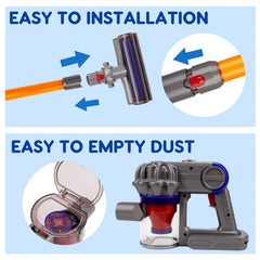 Bright, engaging look makes pretend cleaning inviting.